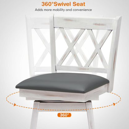 Counter Height Bar Stools Set of 2 with 24 Inch Swivel Seat and White Rubber Wood Frame