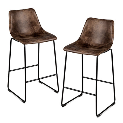 Set of 2 Faux Suede Upholstered Bar Stools with Curved Backrest in Brown