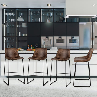 Set of 2 Faux Suede Upholstered Bar Stools with Curved Backrest in Brown