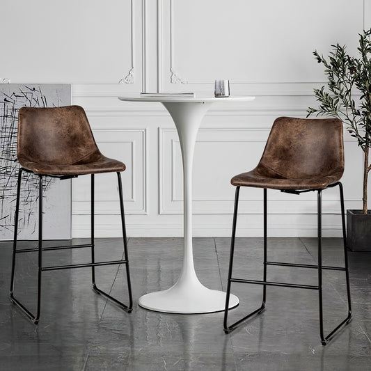 Set of 2 Faux Suede Upholstered Bar Stools with Curved Backrest in Brown