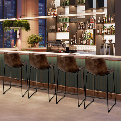 Set of 2 Faux Suede Upholstered Bar Stools with Curved Backrest in Brown
