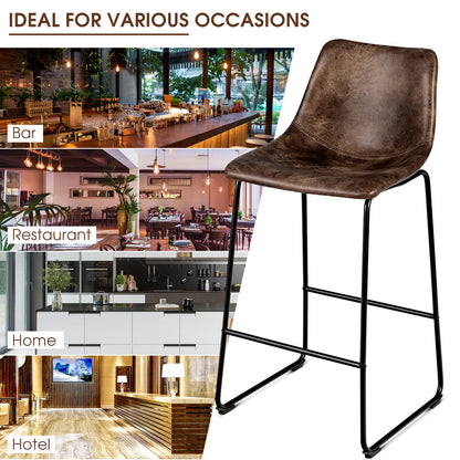 Set of 2 Faux Suede Upholstered Bar Stools with Curved Backrest in Brown