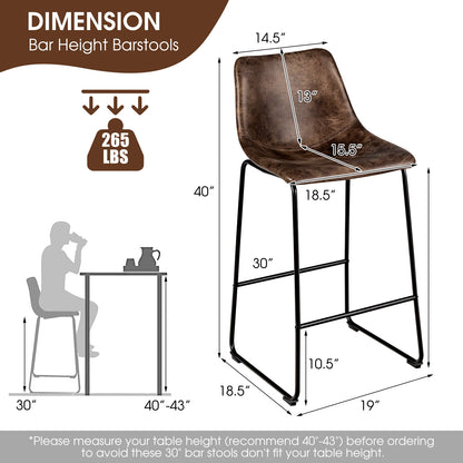 Set of 2 Faux Suede Upholstered Bar Stools with Curved Backrest in Brown