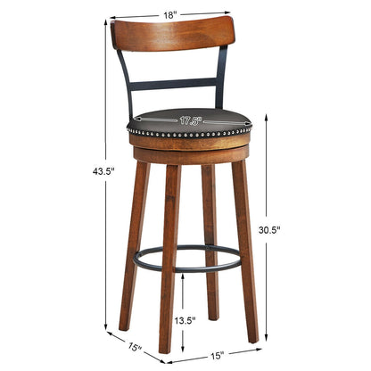 Swivel Bar Stools with 360 Degree Rotation and Padded Leather Seat