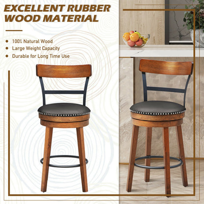 Swivel Bar Stools with 360 Degree Rotation and Padded Leather Seat