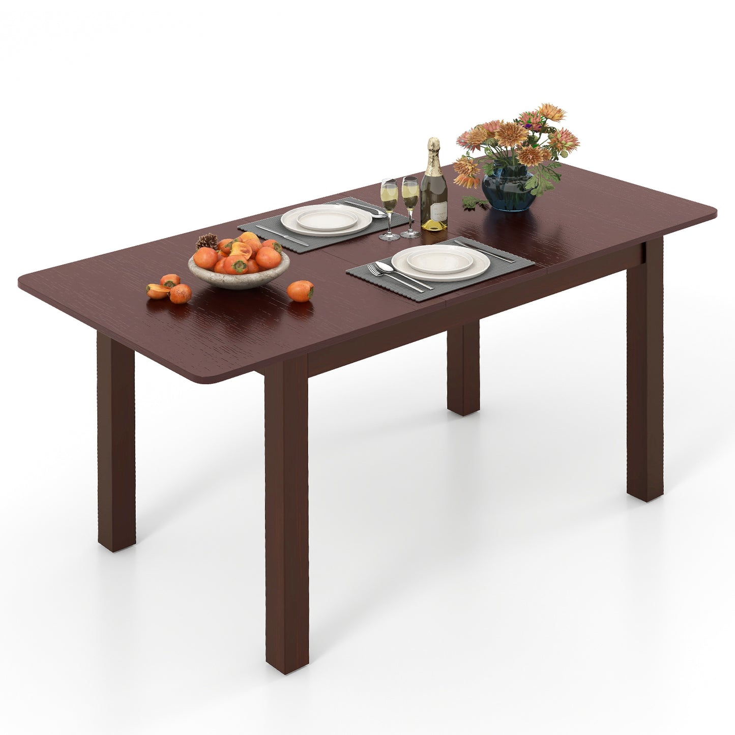 Extendable Folding Dining Table with Rubber Wood Frame and Secure Locks for 4 to 6 People