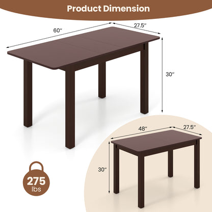 Extendable Folding Dining Table with Rubber Wood Frame and Secure Locks for 4 to 6 People