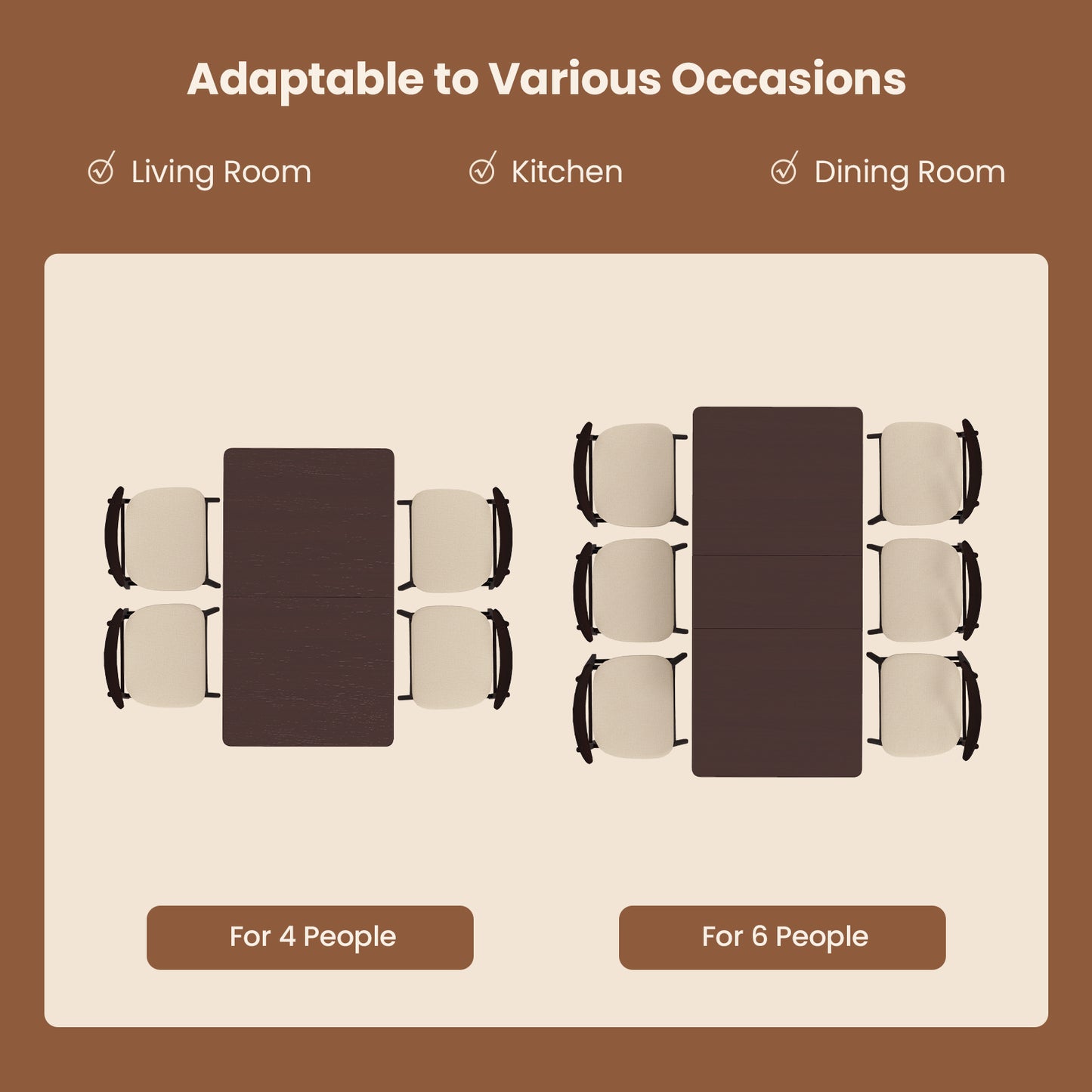 Extendable Folding Dining Table with Rubber Wood Frame and Secure Locks for 4 to 6 People