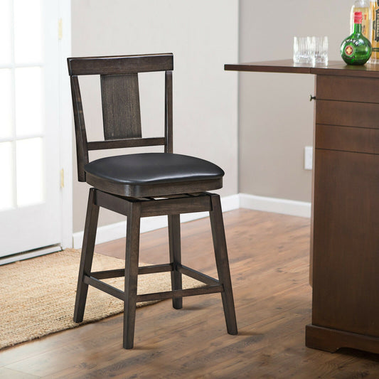 Swivel Counter Stool with Upholstered Seat and Solid Wood Legs, 24 Inch Bar Height