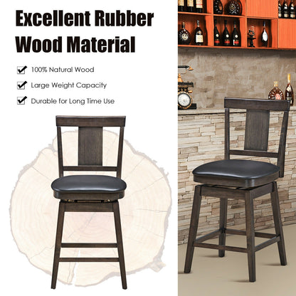 Swivel Counter Stool with Upholstered Seat and Solid Wood Legs, 24 Inch Bar Height