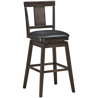 Swivel Counter Stool with Upholstered Seat and Solid Wood Legs, 29 Inch Bar Height