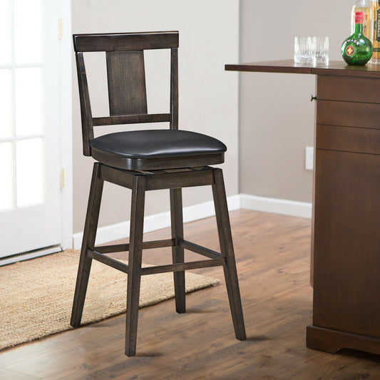 Swivel Counter Stool with Upholstered Seat and Solid Wood Legs, 29 Inch Bar Height