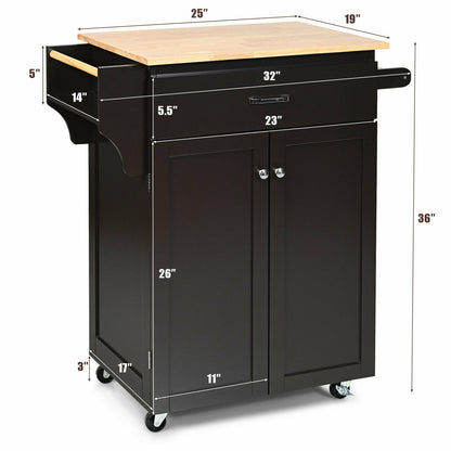 Rolling Kitchen Island Cart with Storage Cabinet, Spice Rack, and Locking Wheels - Brown