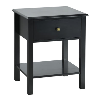 Modern Nightstand with Storage Drawer and Shelf – Black