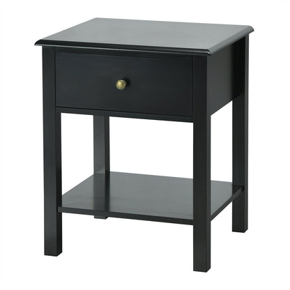 Modern Nightstand with Storage Drawer and Shelf – Black