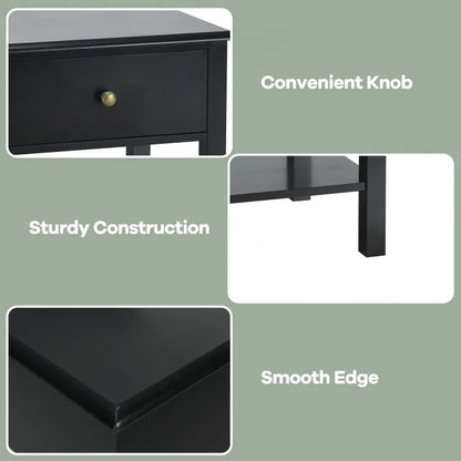 Modern Nightstand with Storage Drawer and Shelf – Black