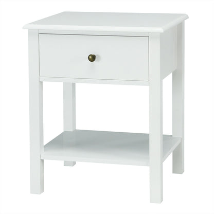 Modern Nightstand with Storage Drawer and Shelf – White