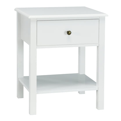 Modern Nightstand with Storage Drawer and Shelf – White