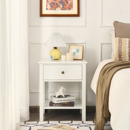 Modern Nightstand with Storage Drawer and Shelf – White