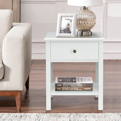 Modern Nightstand with Storage Drawer and Shelf – White