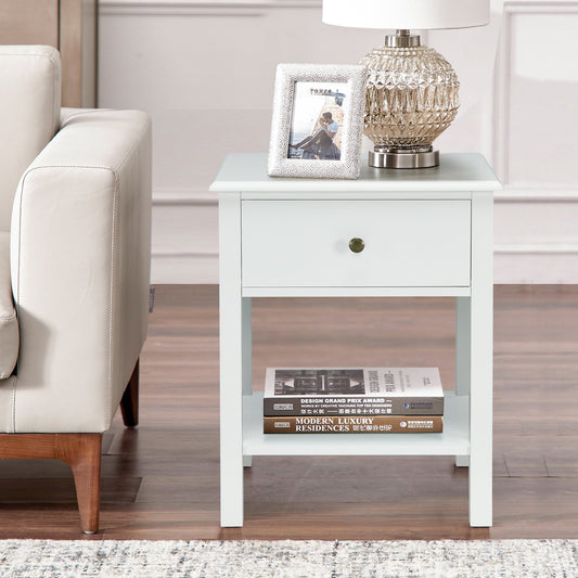 Modern Nightstand with Storage Drawer and Shelf – White