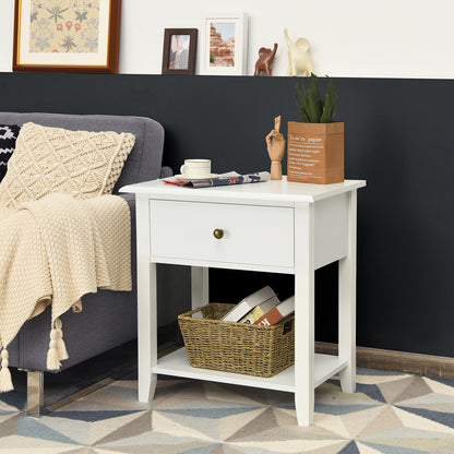 Modern Nightstand with Storage Drawer and Shelf – White