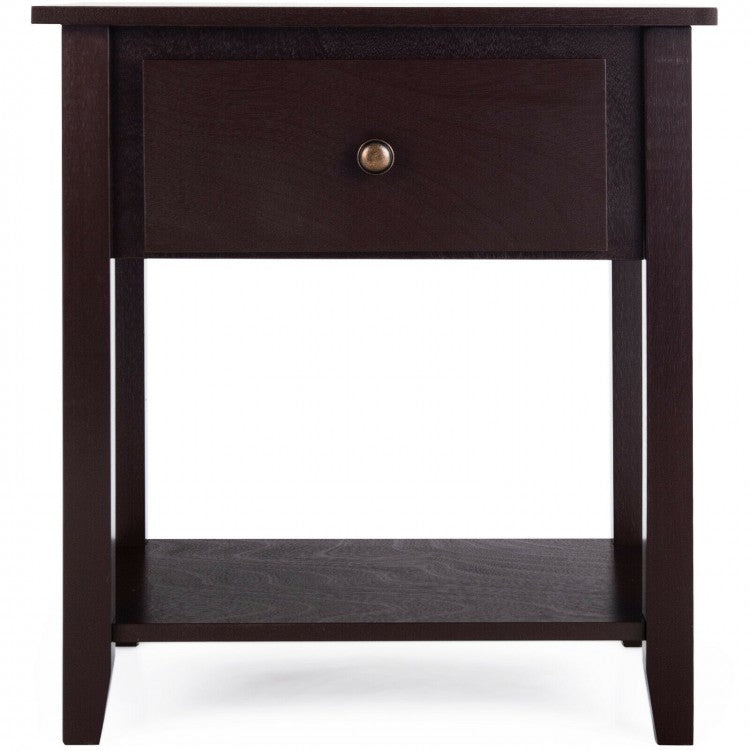 Versatile Bedside Table with Storage Drawer and Display Shelf Dark Brown
