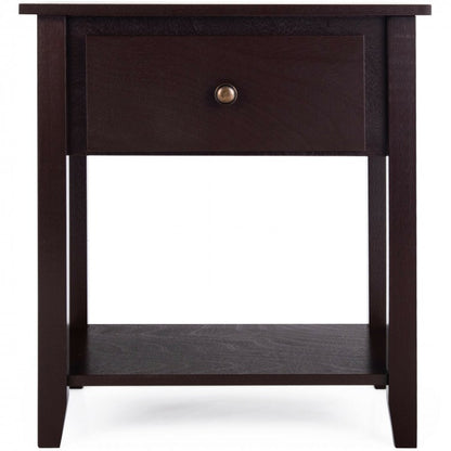 Versatile Bedside Table with Storage Drawer and Display Shelf Dark Brown