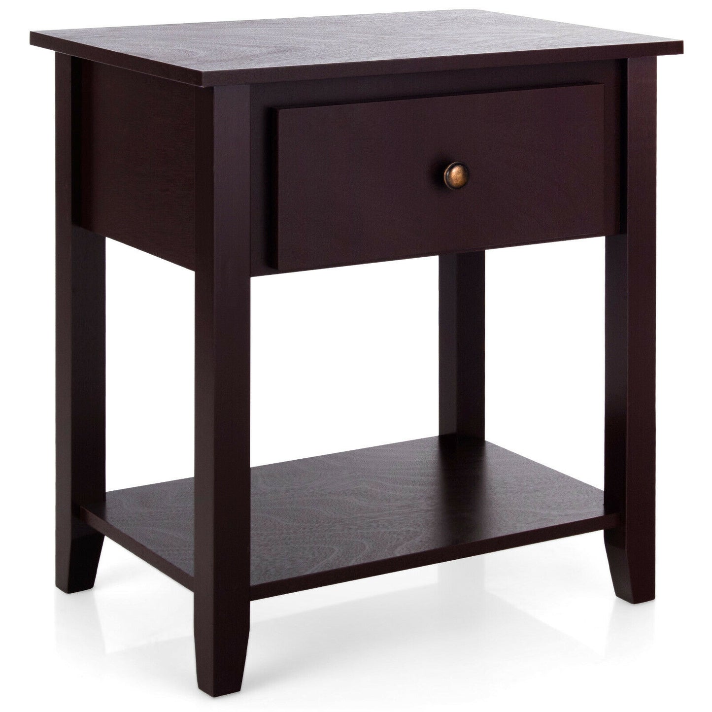 Versatile Bedside Table with Storage Drawer and Display Shelf Dark Brown