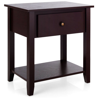 Versatile Bedside Table with Storage Drawer and Display Shelf Dark Brown