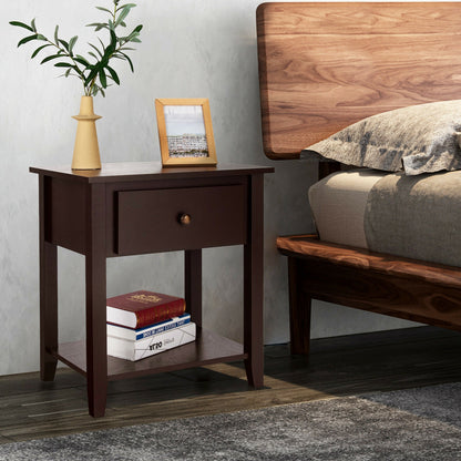 Versatile Bedside Table with Storage Drawer and Display Shelf Dark Brown