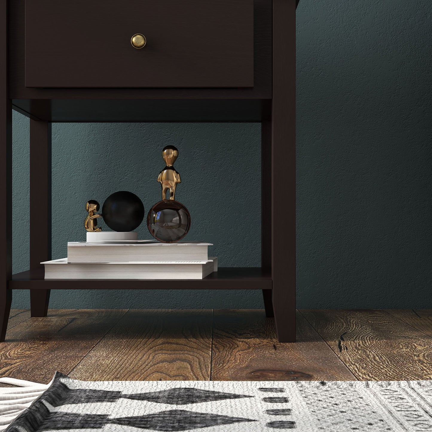 Versatile Bedside Table with Storage Drawer and Display Shelf Dark Brown