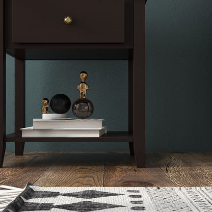 Versatile Bedside Table with Storage Drawer and Display Shelf Dark Brown