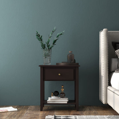 Versatile Bedside Table with Storage Drawer and Display Shelf Dark Brown