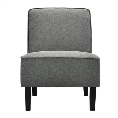 Contemporary Armless Accent Chair with Linen Fabric and Wood Base Grey