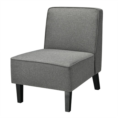 Contemporary Armless Accent Chair with Linen Fabric and Wood Base Grey