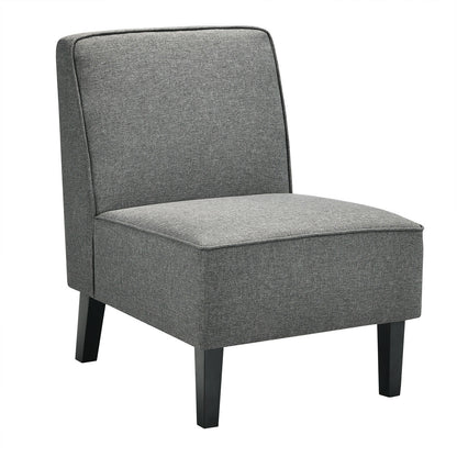 Contemporary Armless Accent Chair with Linen Fabric and Wood Base Grey