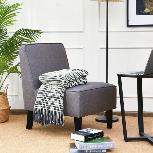 Contemporary Armless Accent Chair with Linen Fabric and Wood Base Grey