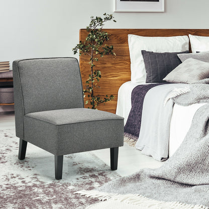 Contemporary Armless Accent Chair with Linen Fabric and Wood Base Grey
