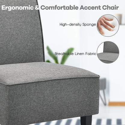 Contemporary Armless Accent Chair with Linen Fabric and Wood Base Grey