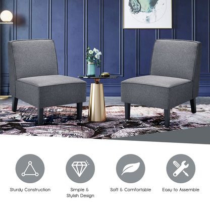 Contemporary Armless Accent Chair with Linen Fabric and Wood Base Grey
