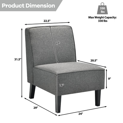Contemporary Armless Accent Chair with Linen Fabric and Wood Base Grey