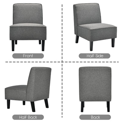 Contemporary Armless Accent Chair with Linen Fabric and Wood Base Grey