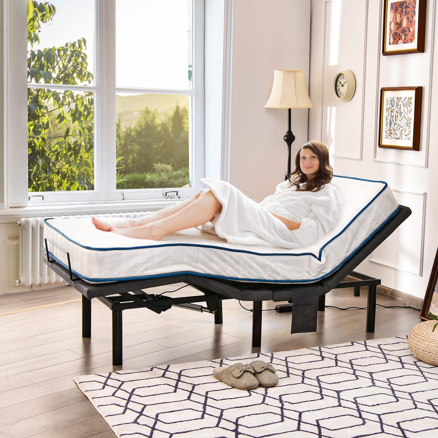 Twin Size Adjustable Electric Bed Frame with Massage Function & Customizable Positions