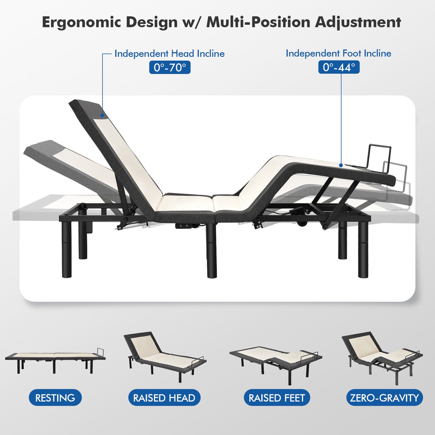 Twin Size Adjustable Electric Bed Frame with Massage Function & Customizable Positions