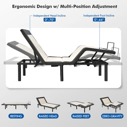 Twin Size Adjustable Electric Bed Frame with Massage Function & Customizable Positions