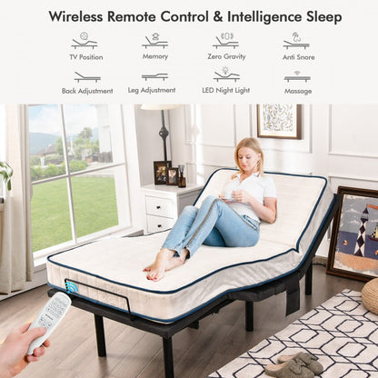 Twin Size Adjustable Electric Bed Frame with Massage Function & Customizable Positions