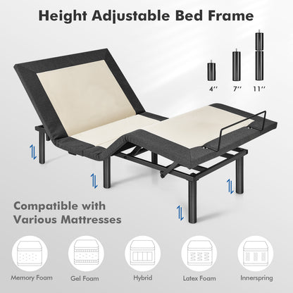 Twin Size Adjustable Electric Bed Frame with Massage Function & Customizable Positions