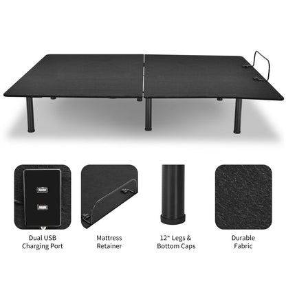 Adjustable Bed Frame with Wireless Remote and USB Ports - Queen Size