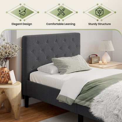 Modern Upholstered Twin Bed Frame with Button-Tufted Headboard